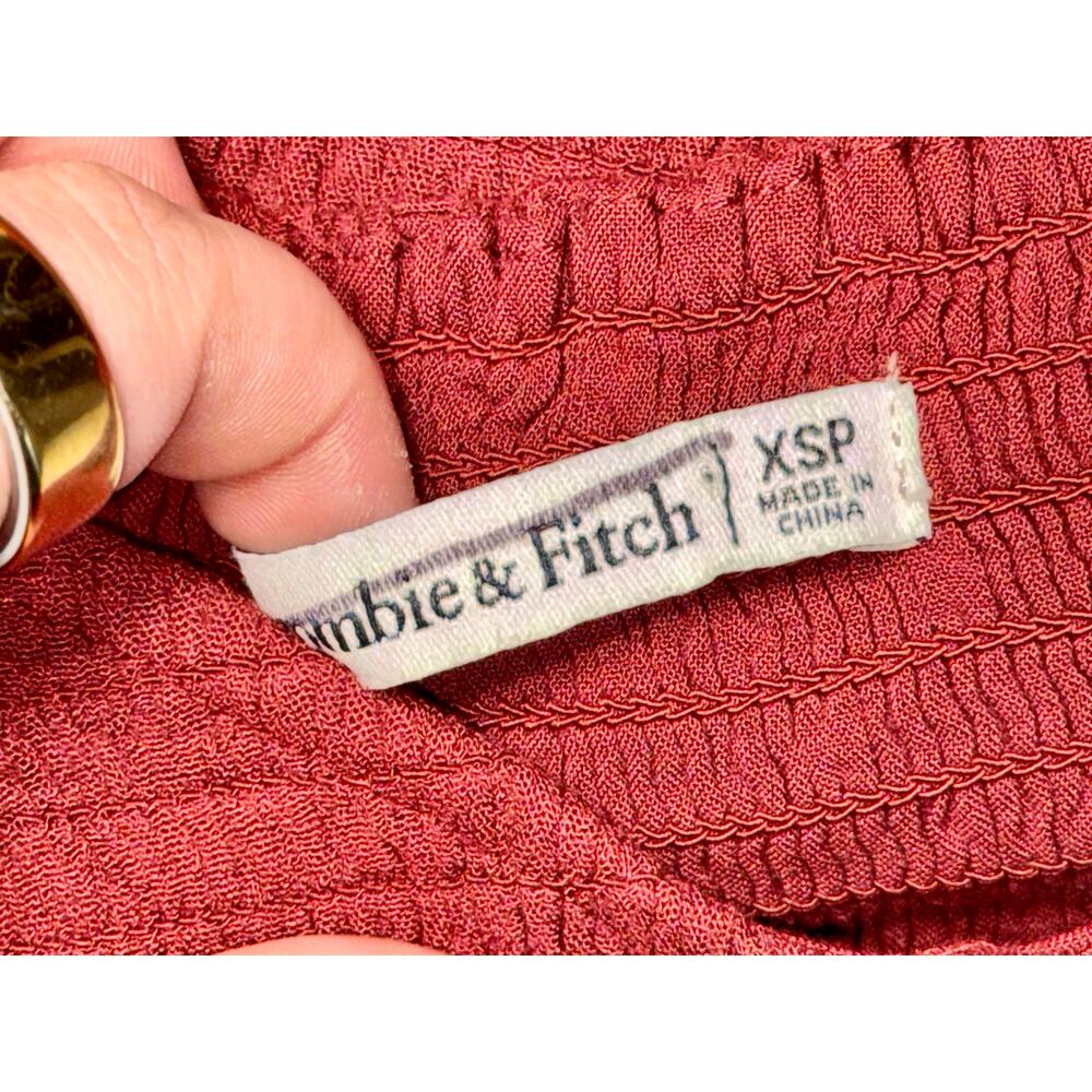 Abercrombie & Fitch Burgundy Red Smocked Puff Sleeve Slit Maxi Dress Size XS - Picture 9 of 12